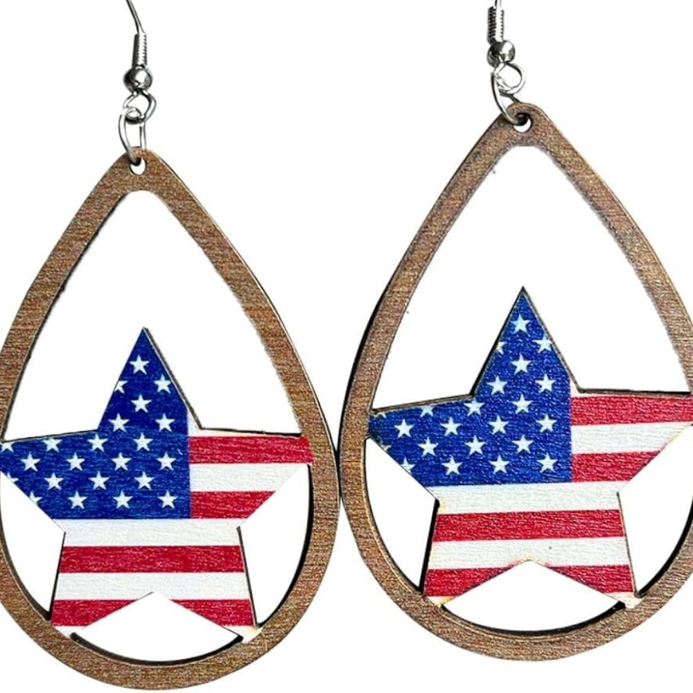 American flag wooden star earrings